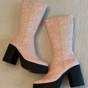 Dolls Kill x Lamoda Pink Glitter People Pleaser Platform Boots